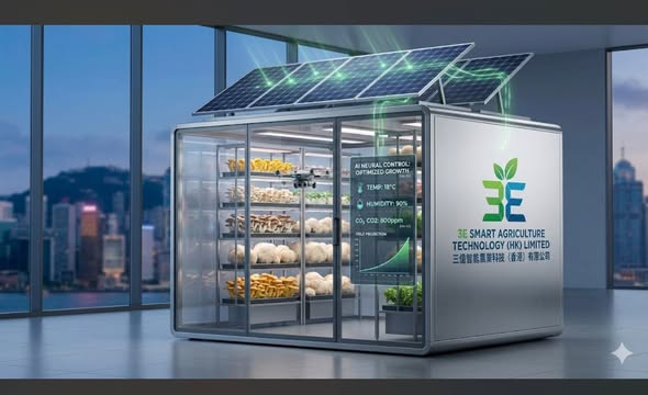 Solar-powered 3E smart mushroom cultivation container